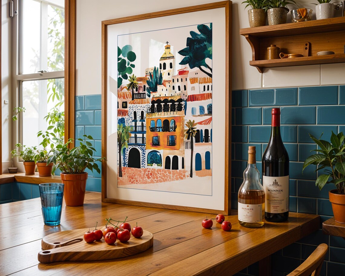 Spanish Village Boho Cityscape Travel Poster - Image 5
