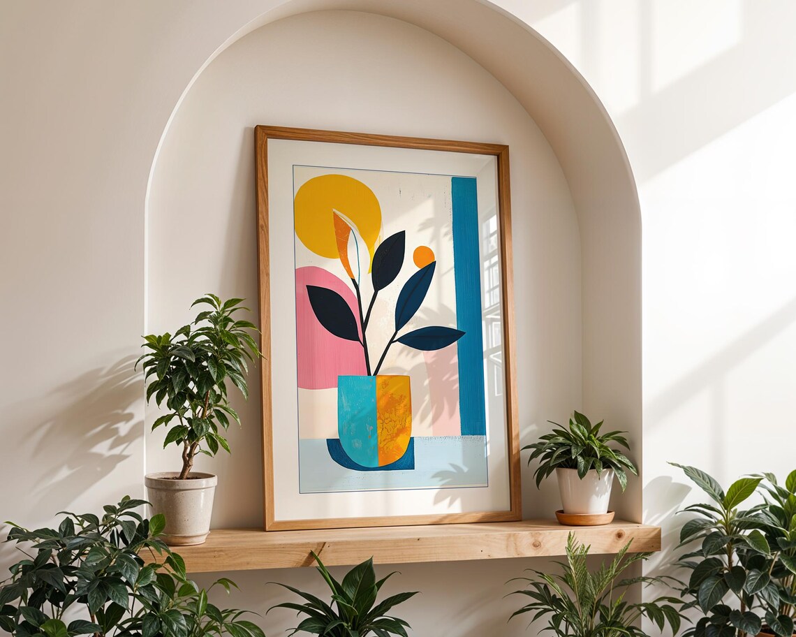Colorful Plant Mid-Century Modern Geometric Vase - Image 3