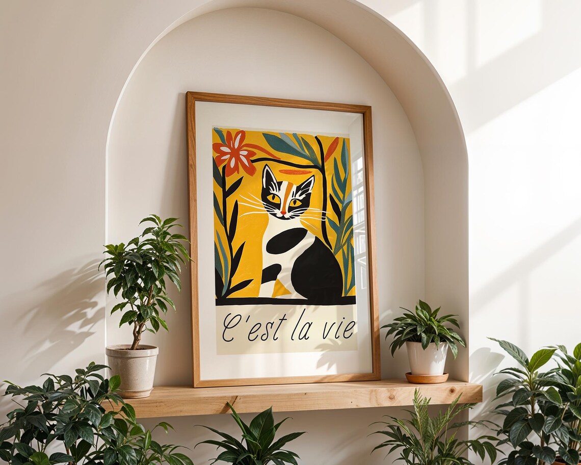 French Vintage Cat Print, Whimsical Retro Illustration - Image 3