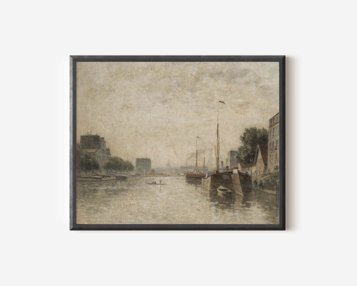 Paris Canal Vintage Cityscape Art Print - Image 2