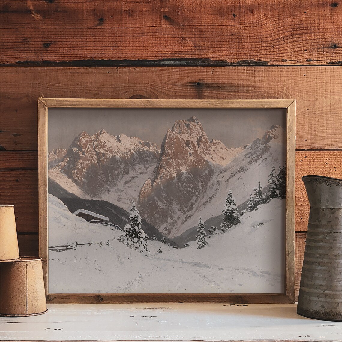 Winter Snow Landscape Painting, Cozy Cabin Decor Art Print - Image 3