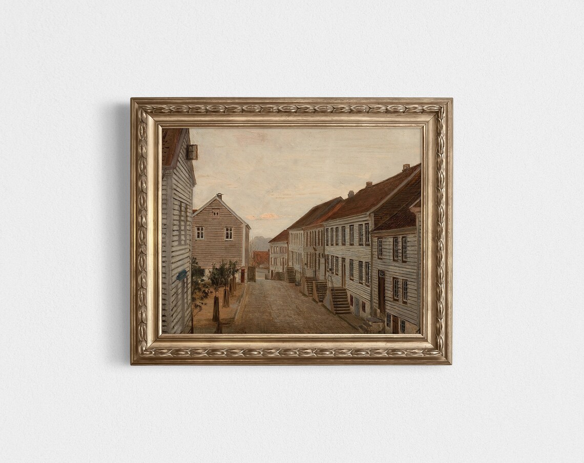 Neutral Village Landscape Art Print, Earth Tones - Image 2