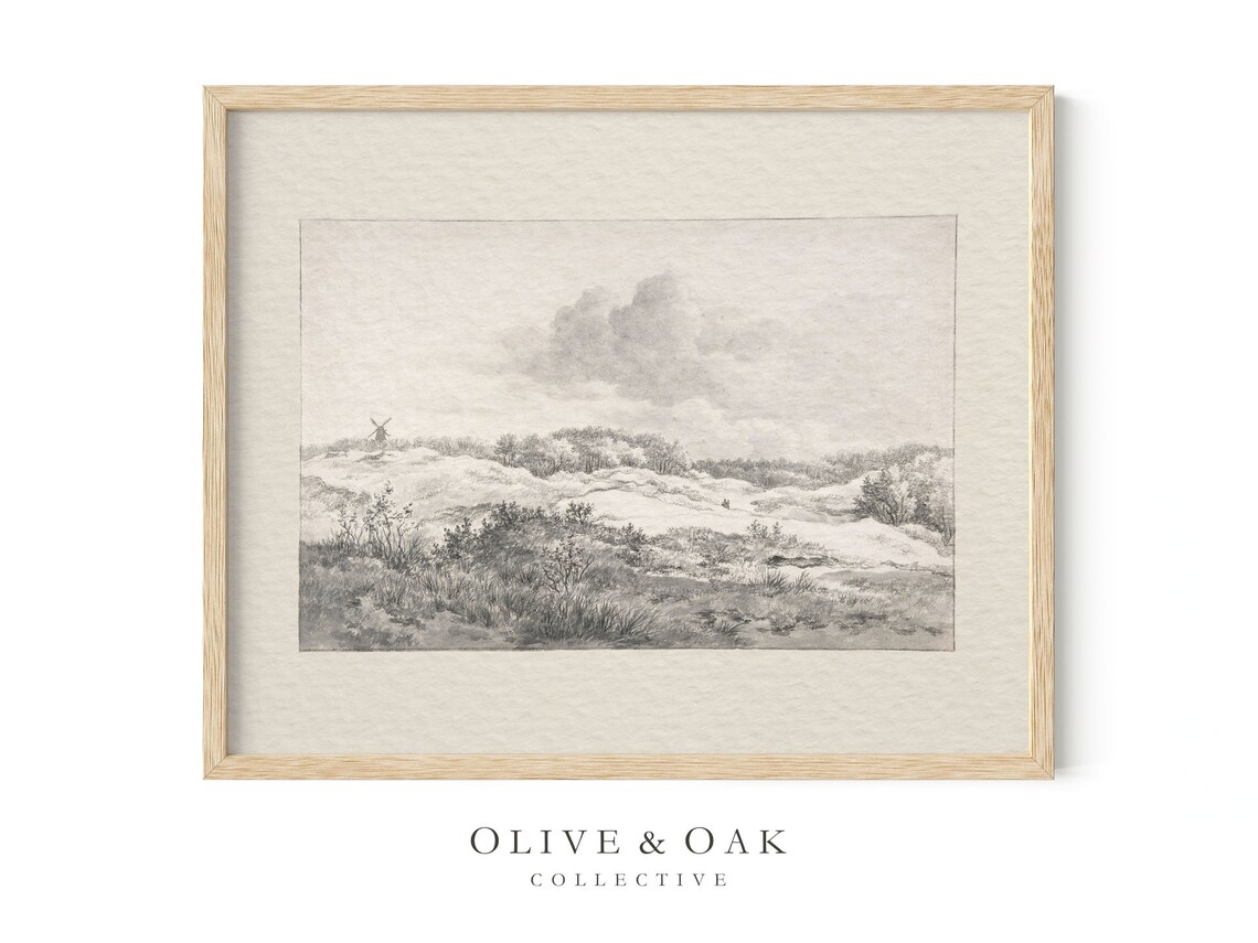 Rustic Landscape Drawing, Vintage Neutral Art Print - Image 4