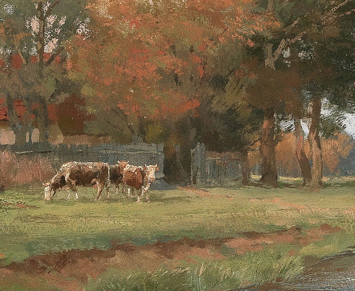 Vintage Farmhouse Autumn Country Landscape Art Print - Image 3