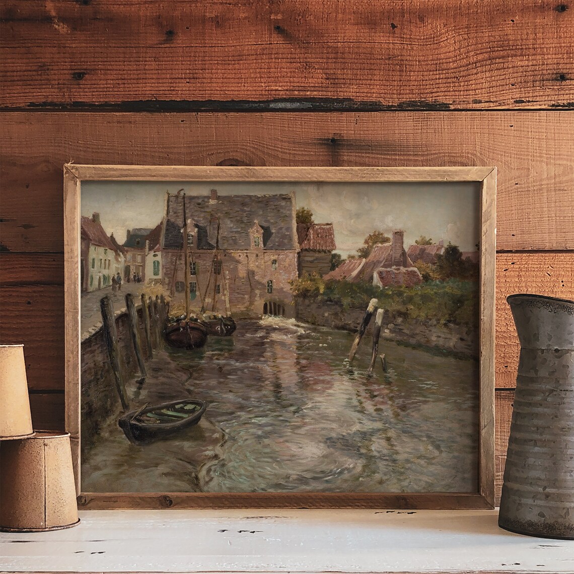 Country Village Painting, Rustic Neutral Vintage Art Print - Image 3