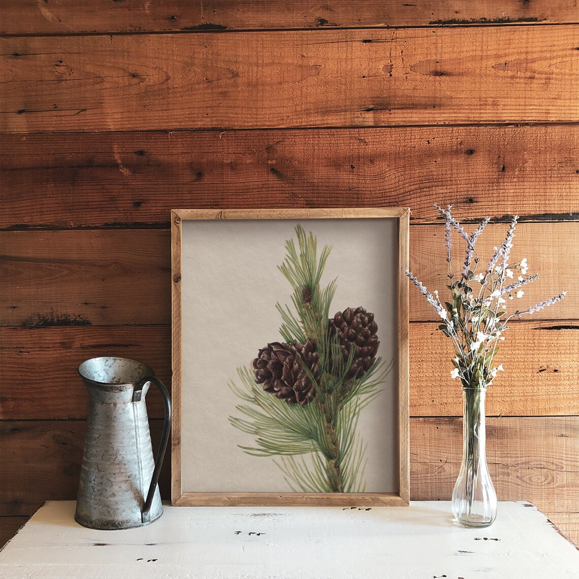 Winter Botanical Pine Tree Branch Drawing Art Print - Image 4