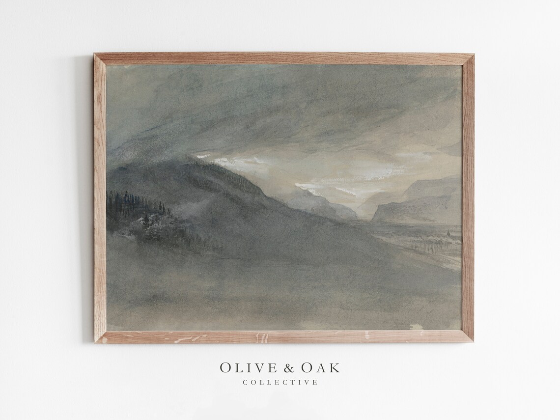 Tonal Mountain Painting, Rustic Watercolor Art Print