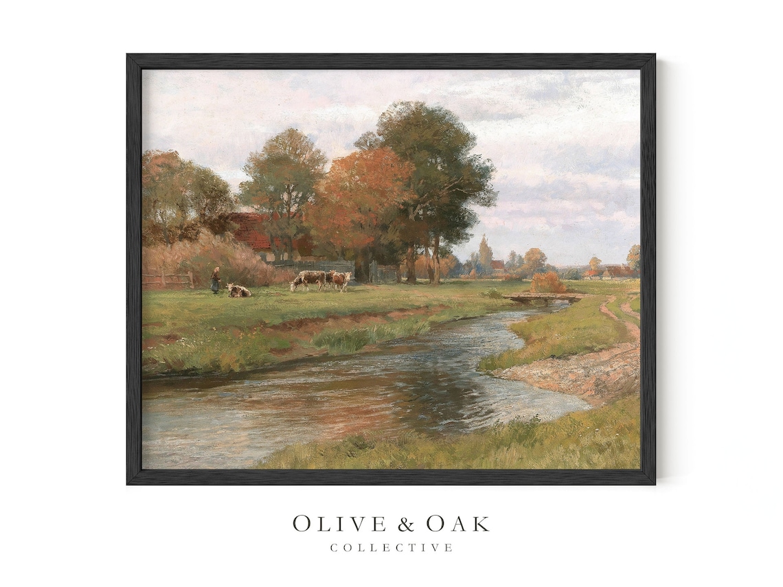 Vintage Farmhouse Landscape, Autumn Country Decor - Image 3