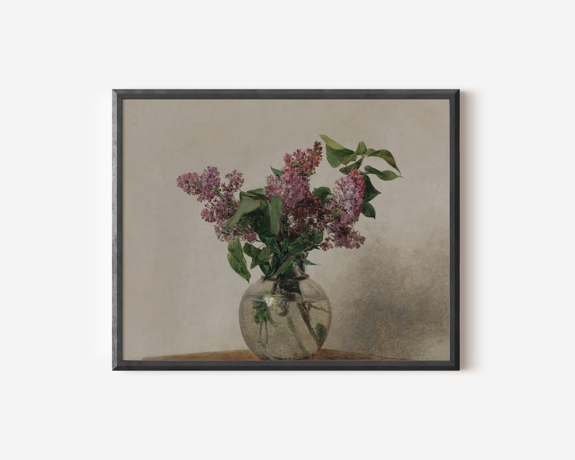 Moody Floral Painting Lilac Vase Art Print - Image 3