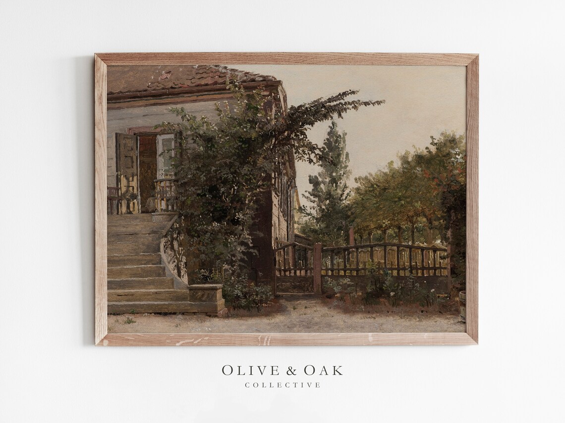 Neutral Cottage Print, Vintage Landscape Art Print