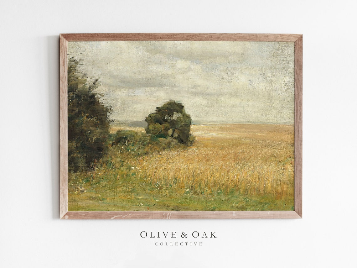 Country Landscape Wheat Field Painting, Art Print