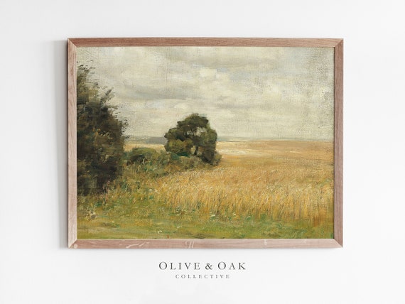 Country Landscape Wheat Field Painting, Art Print