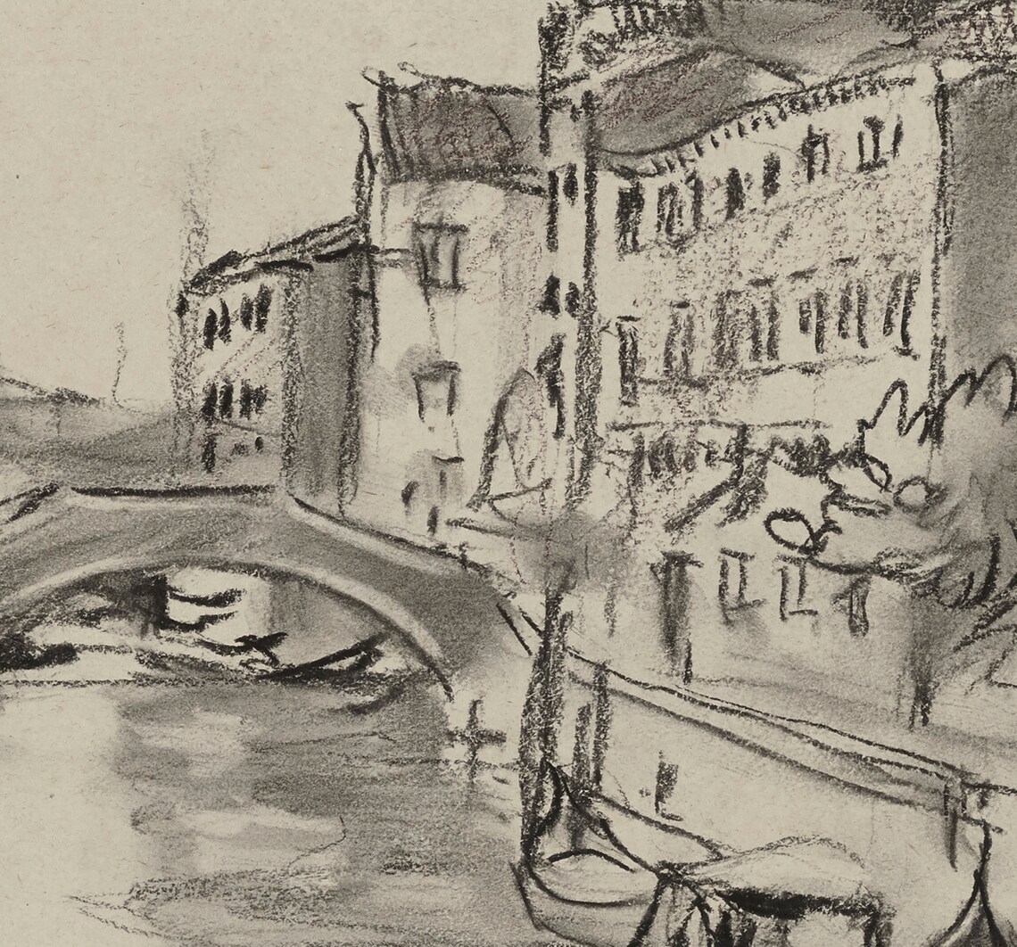 Vintage Venice Canal Drawing, Antique Cityscape Print - Image 3