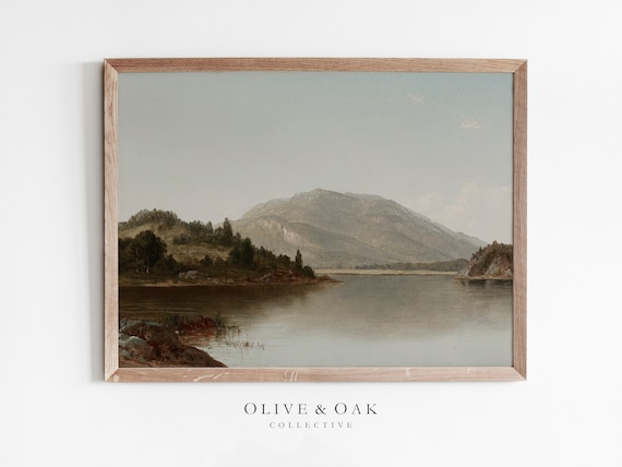 Muted Lake Painting, Rustic Landscape Art Print