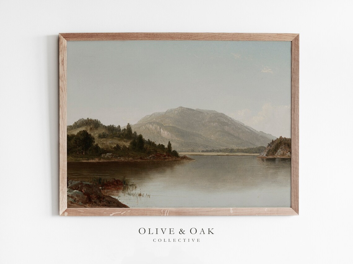 Muted Lake Painting, Rustic Landscape Art Print