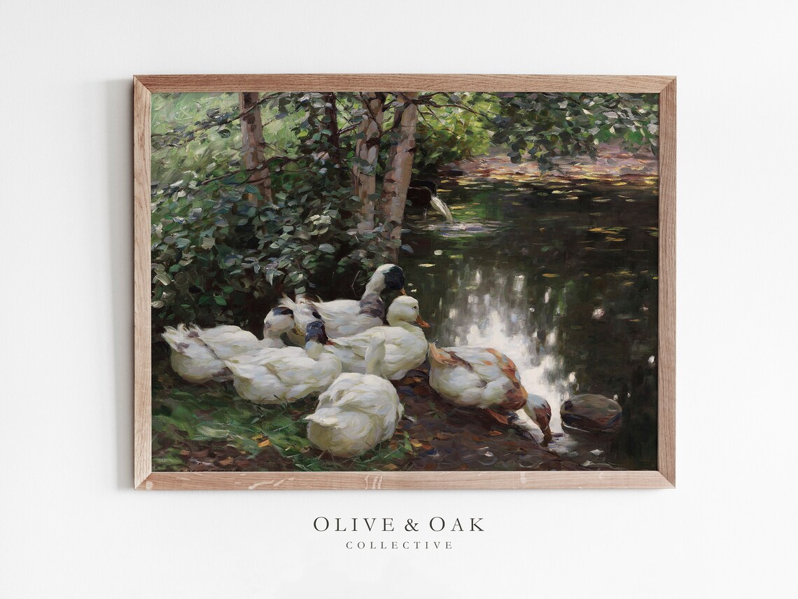 Country Duck Spring Landscape Art Print, Nursery Decor
