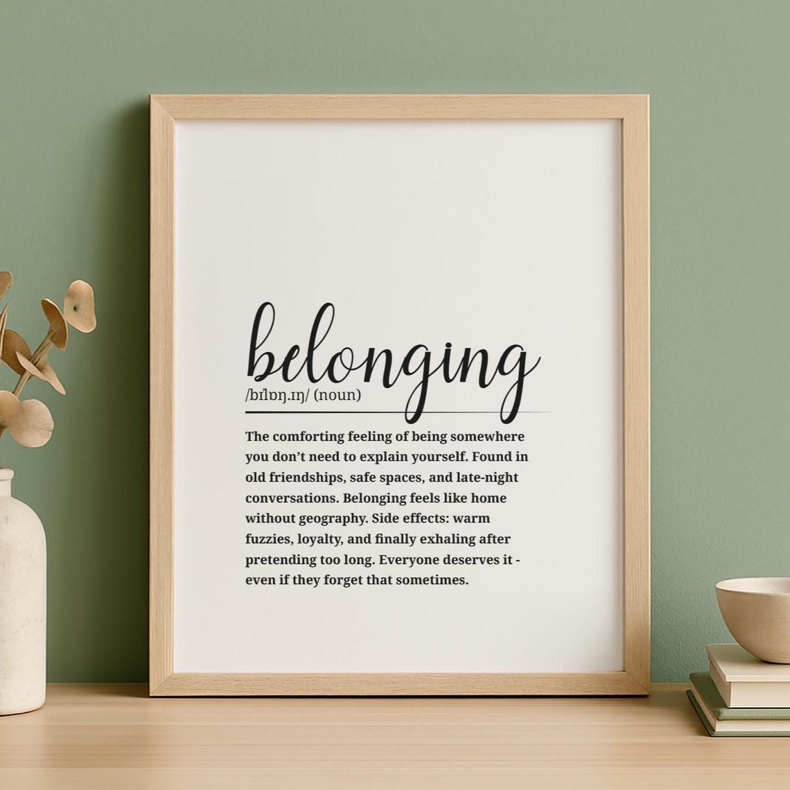 Belonging Definition Heartfelt Dictionary Poster Cozy Home Decor Gift