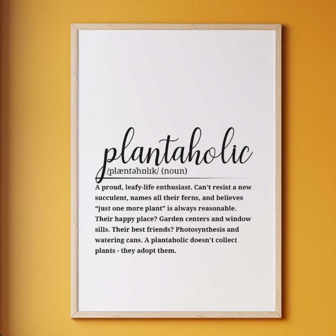 Plantaholic Definition Fun Plant Lover Dictionary Script Wall Art