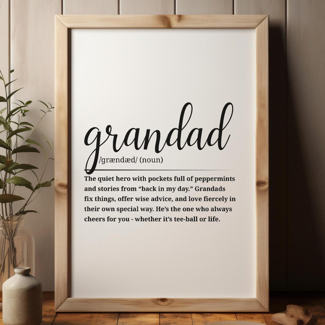 Grandad Definition Poster, Black And White Art Print