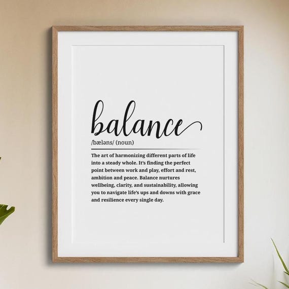 Balance Definition Wall Art Black And White Inspirational Quote Decor