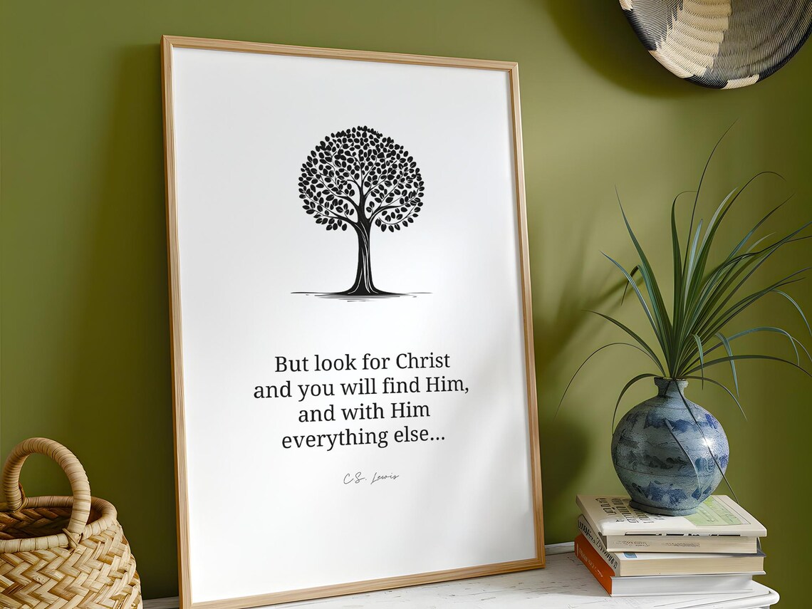 Look For Christ Cs Lewis Wall Art Literary Decor Modern Christian Print Bible Verse - Image 2