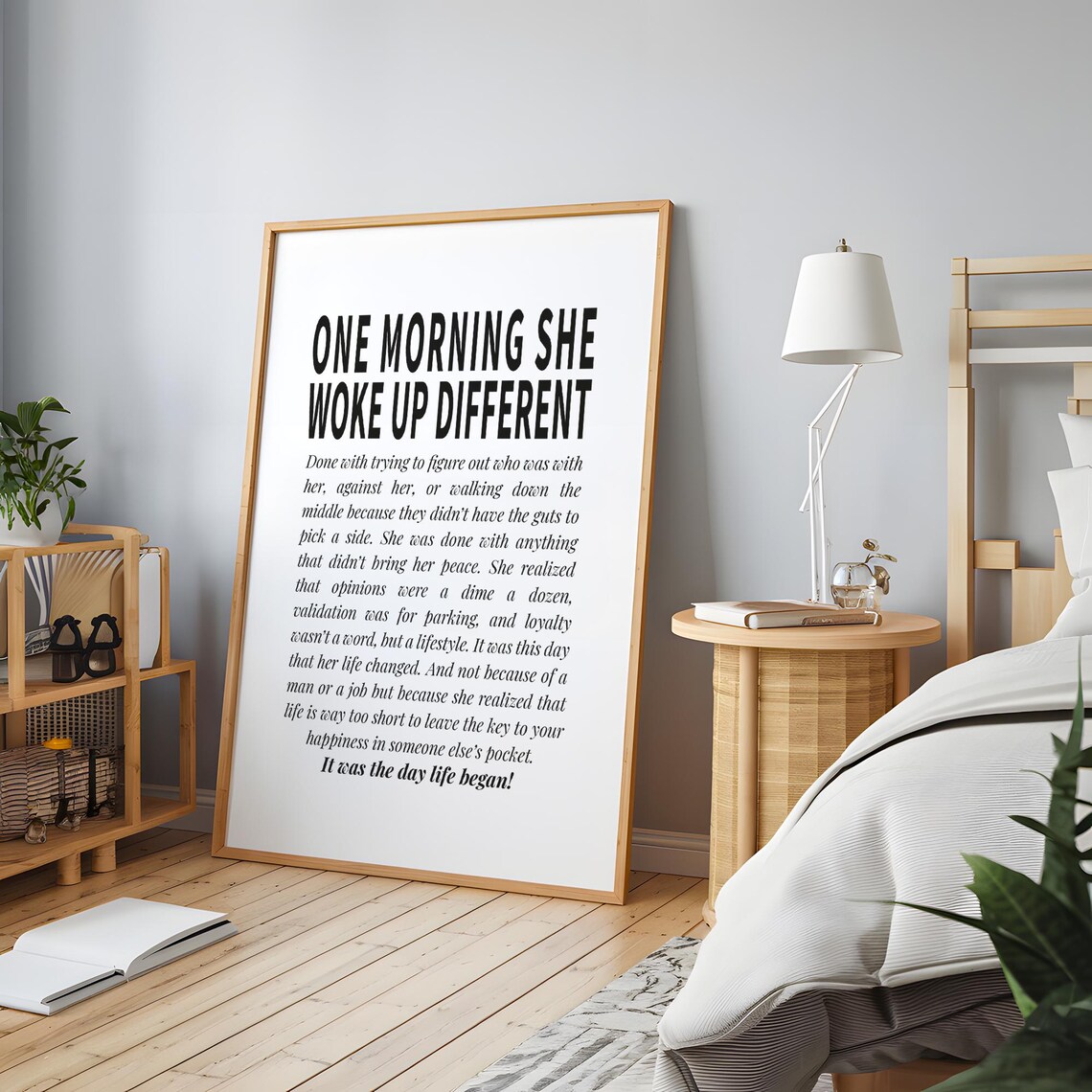 One Morning She Woke Up Different Bold Condensed Typography Quote Poster - Image 4