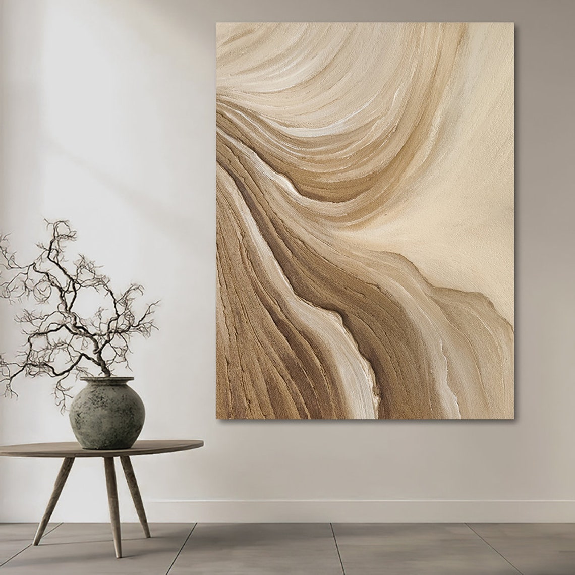 Time River Brown Beige Wavy Abstract Textured Canvas Wall Art - Image 5