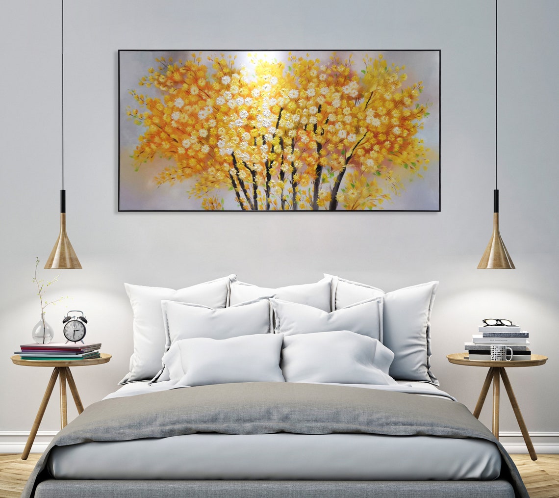 Golden Yellow Blossoming Trees Panoramic Floral Oil Painting Poster - Image 4