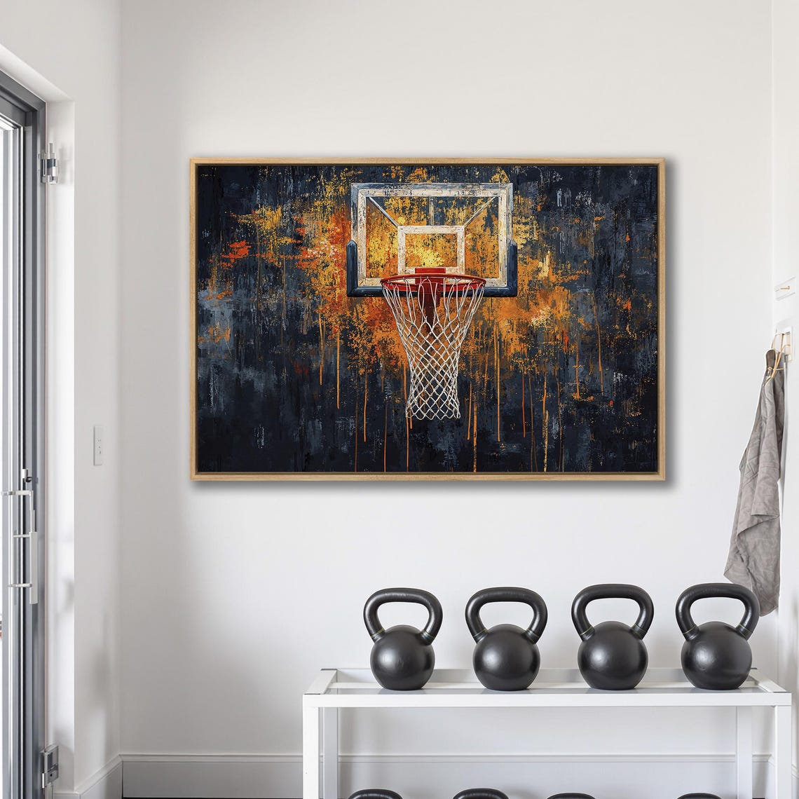Orange Basketball Hoop With Backboard On Black Gold Grunge Poster - Image 2