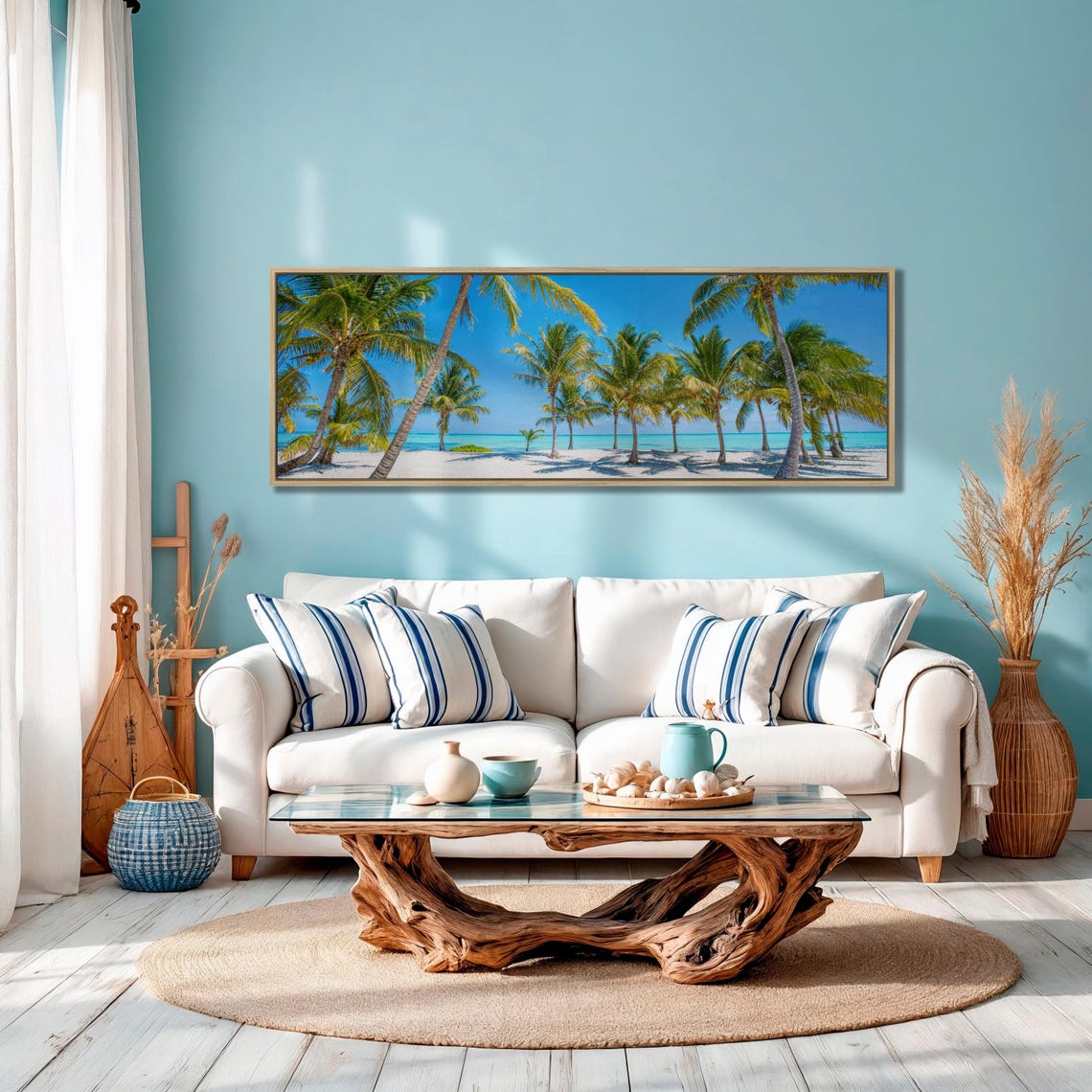 Tropical Beach White Sand Palm Trees Turquoise Ocean Panorama Poster