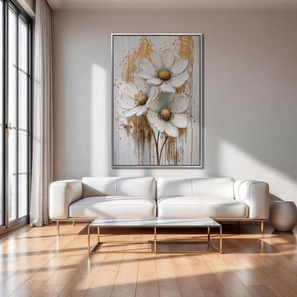 Three White Flowers with Gold Centers Botanical Elegant Art Poster - Image 5