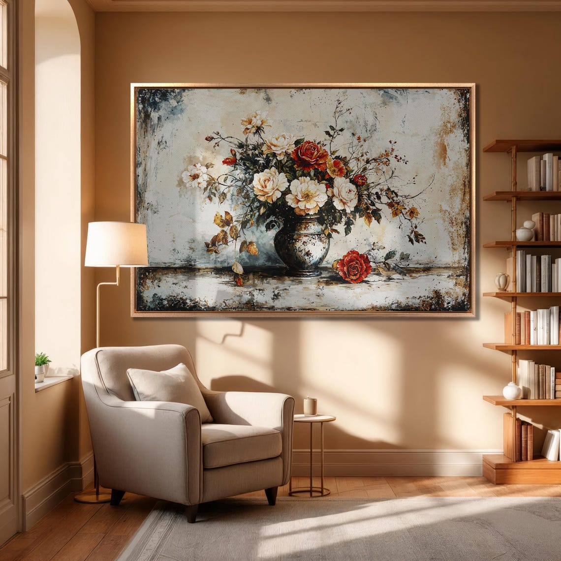 Cream And Red Roses In Vase Vintage Still Life Floral Poster - Image 6