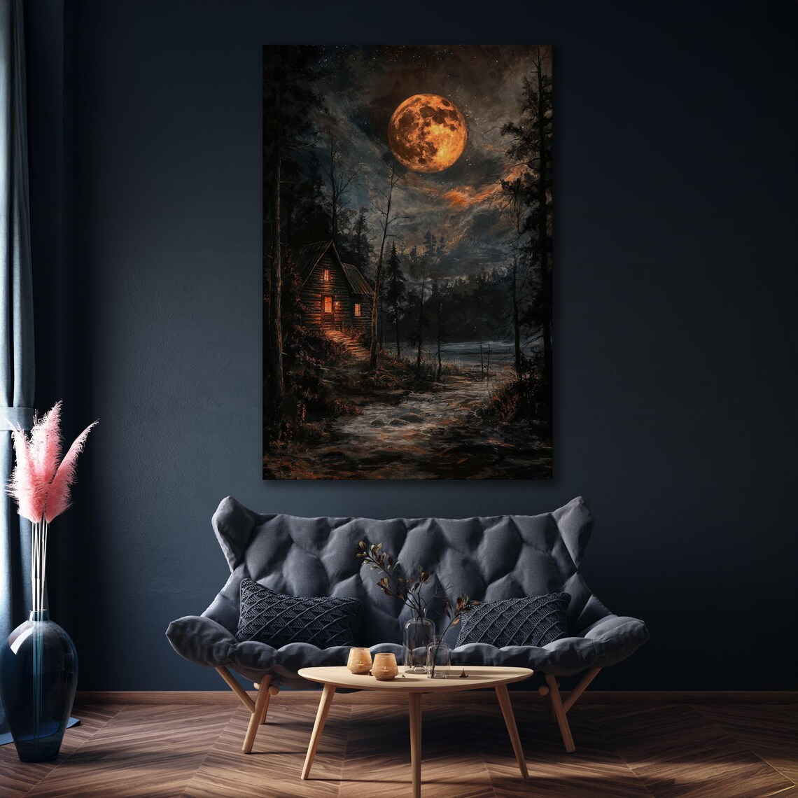 Moonlit Cabin Farmhouse Starry Skies Art Print - Image 4