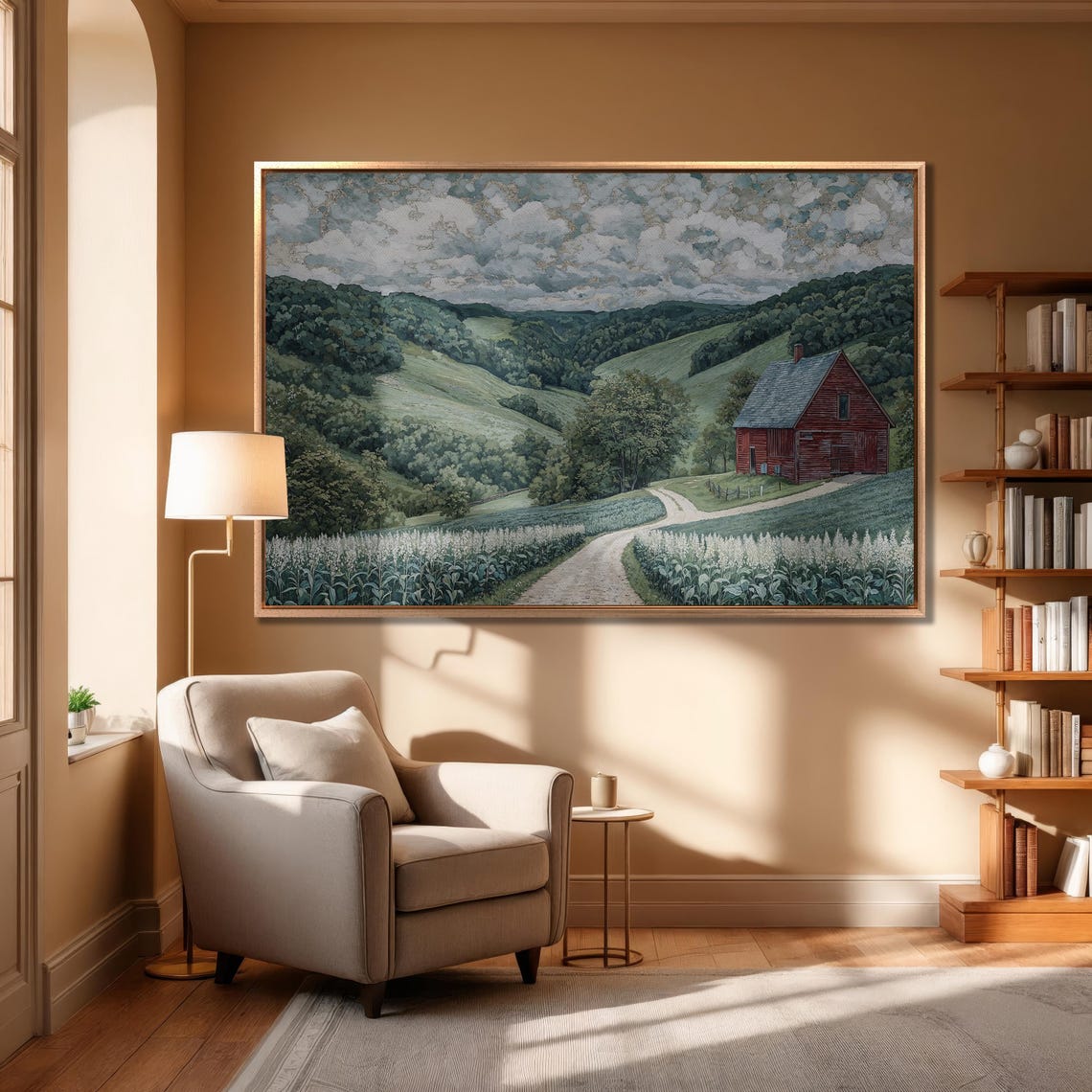 Red Barn On Country Road Among Rolling Green Hills Countryside Poster - Image 6
