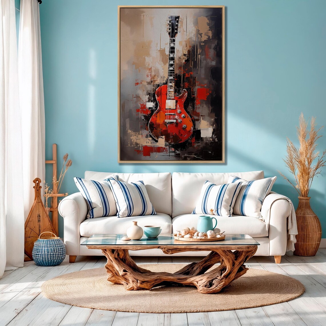 Red Electric Guitar Abstract Gray And Black Music Lover Wall Art - Image 4