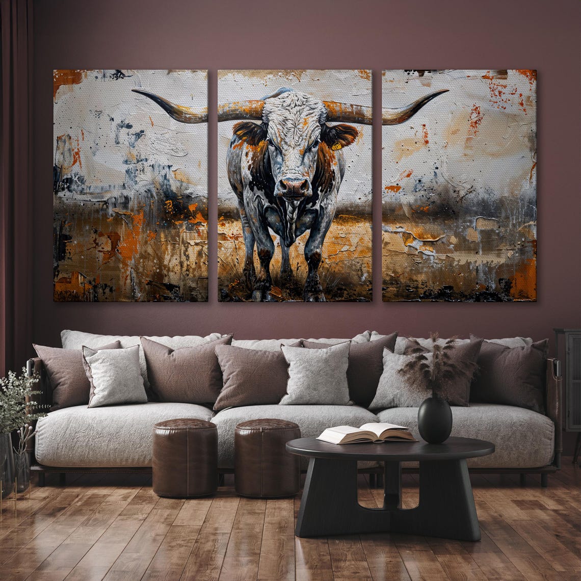 Rustic Texas Longhorn Bull Portrait Wide Canvas Farmhouse Poster - Image 6