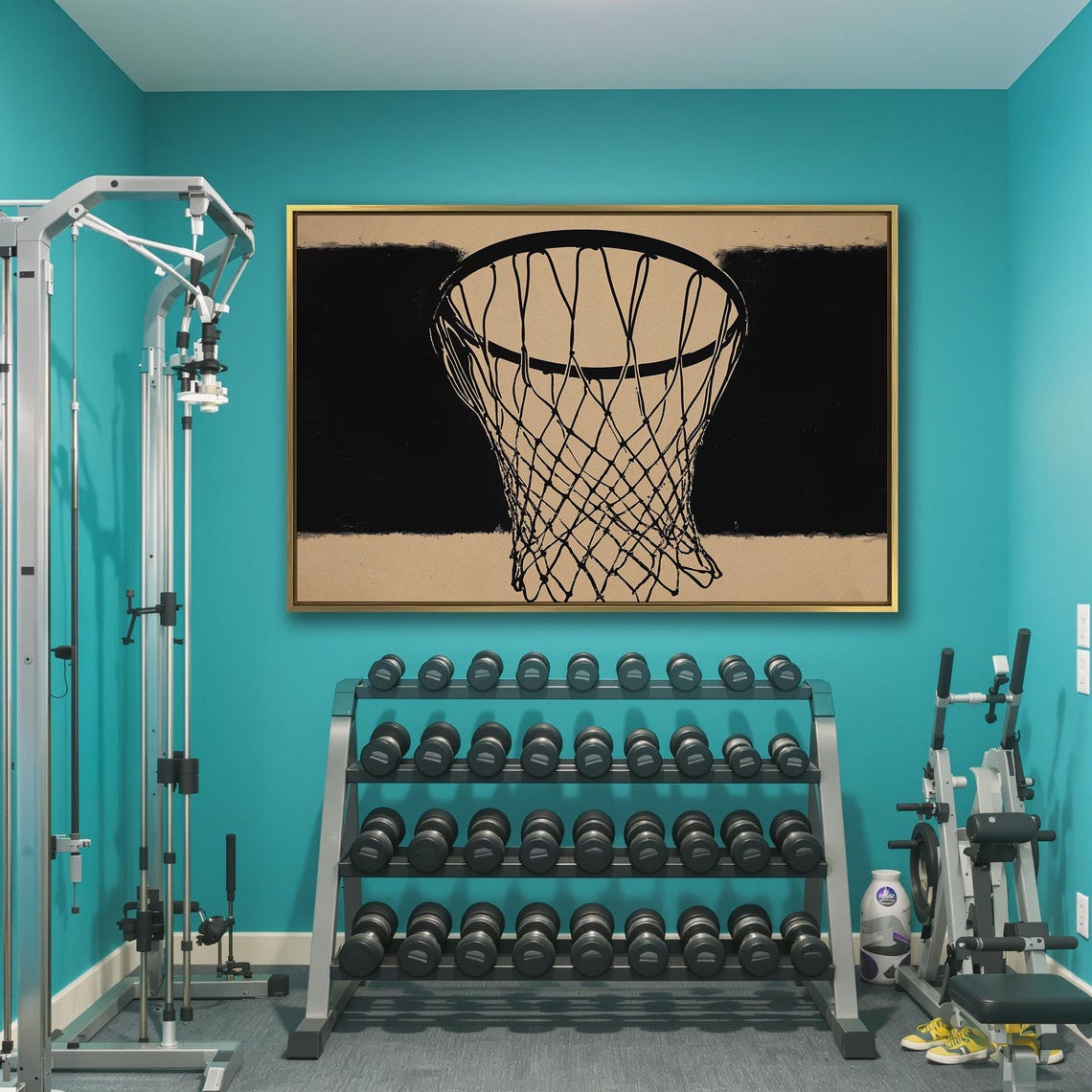 Basketball Hoop Framed Wall Art Minimalist Sporty Painting Print Teenager Room Wall Decor Modern Sports Poster Ready To Hang Gift - Image 3