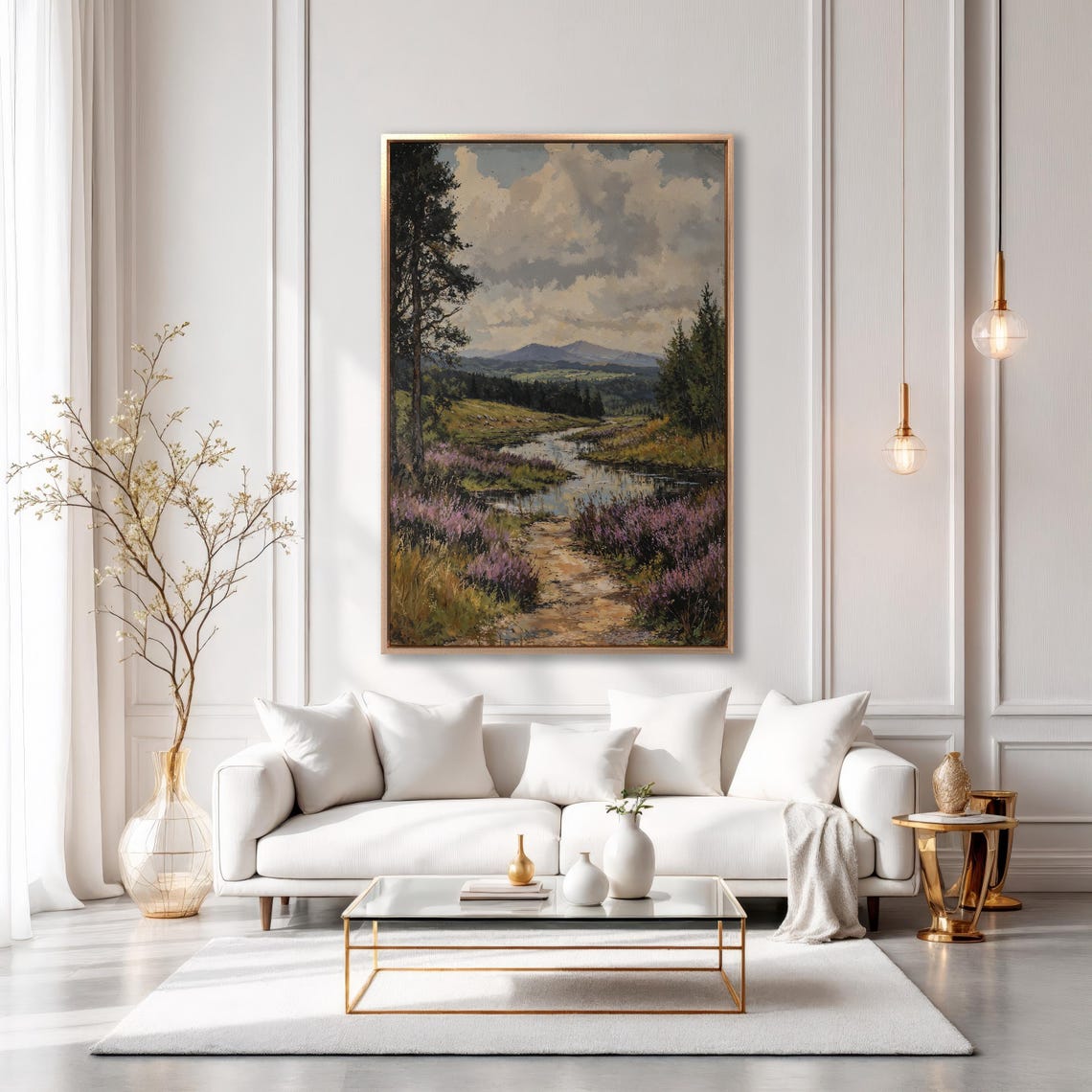Winding River Through Purple Heather Moorland and Hills Poster - Image 6