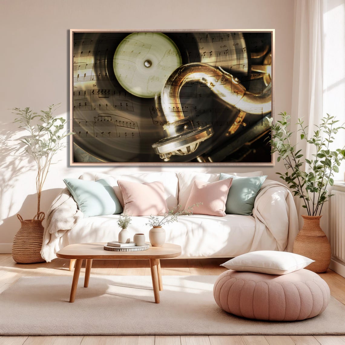Vintage Gramophone with Sheet Music Collage Retro Music Poster - Image 2