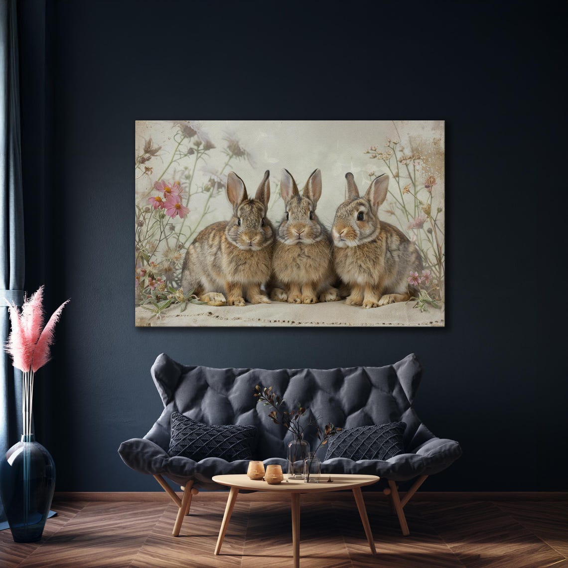 Three Fluffy Baby Bunnies Sitting Among Spring Wildflowers Poster - Image 5