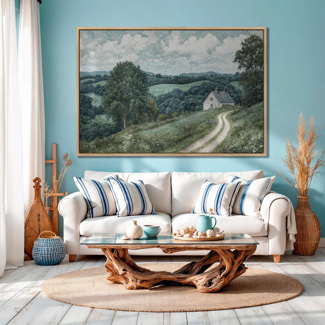 Stone Cottage On Hillside With Winding Dirt Path Landscape Poster - Image 4
