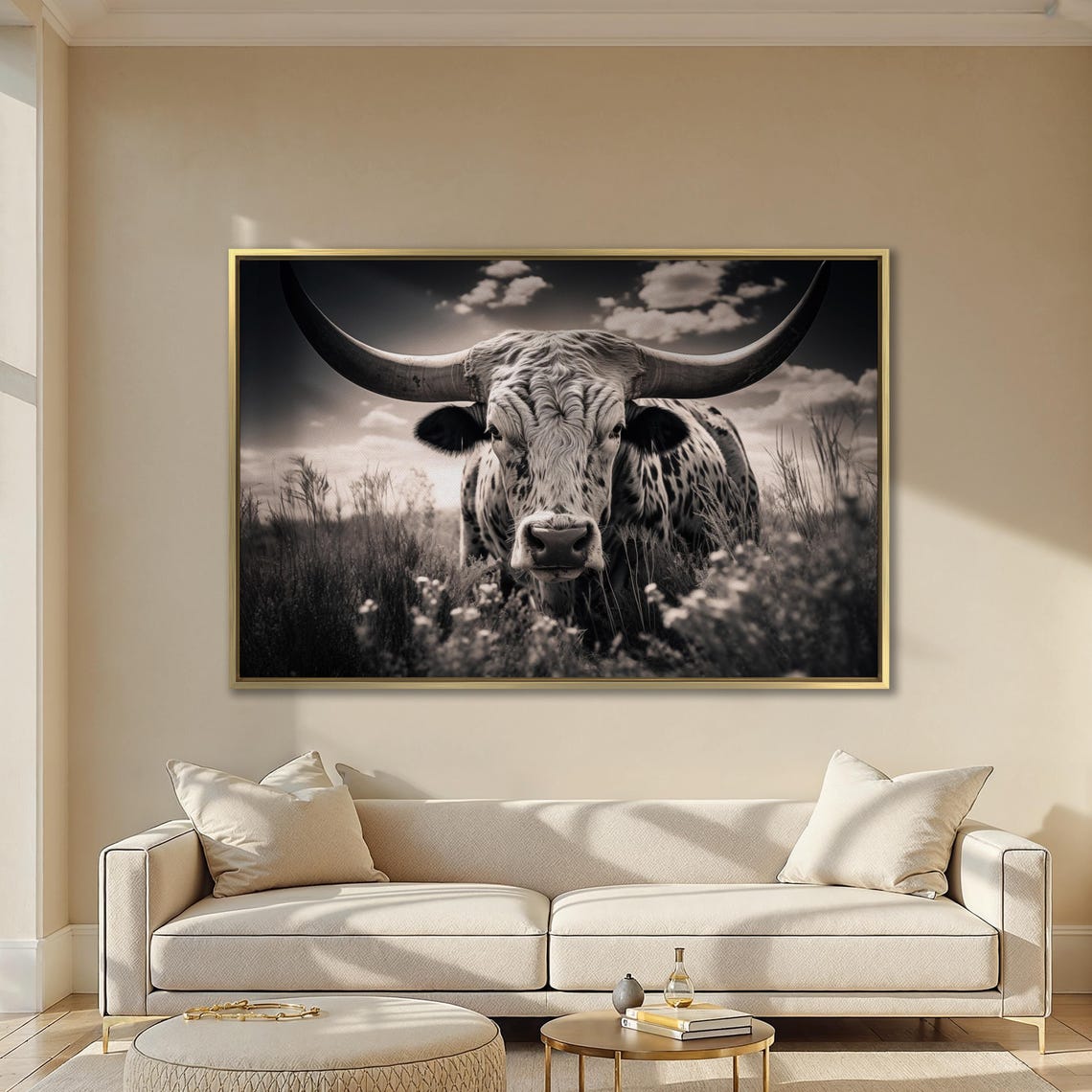Black And White Texas Longhorn On Prairie Wildlife Photo Poster - Image 5