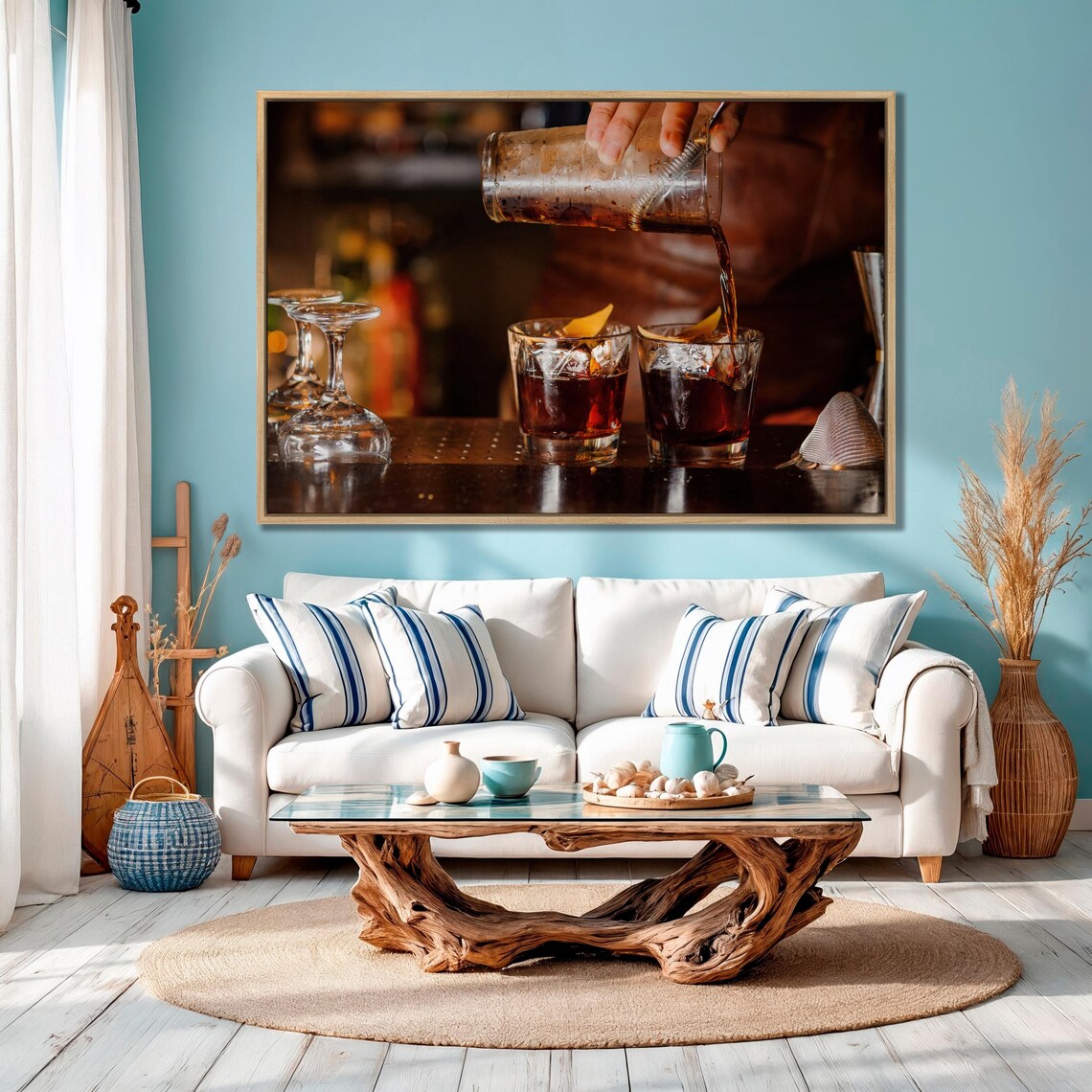 Bartender Pouring Classic Negroni Cocktail Moody Bar Large Wall Art - Image 2