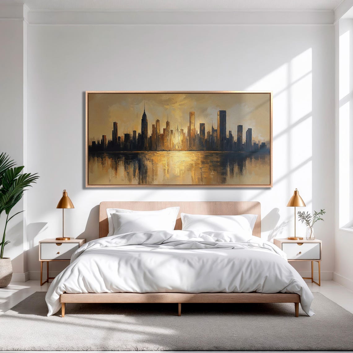 Golden Sunset City Skyline with Water Reflection Urban Art Poster - Image 4
