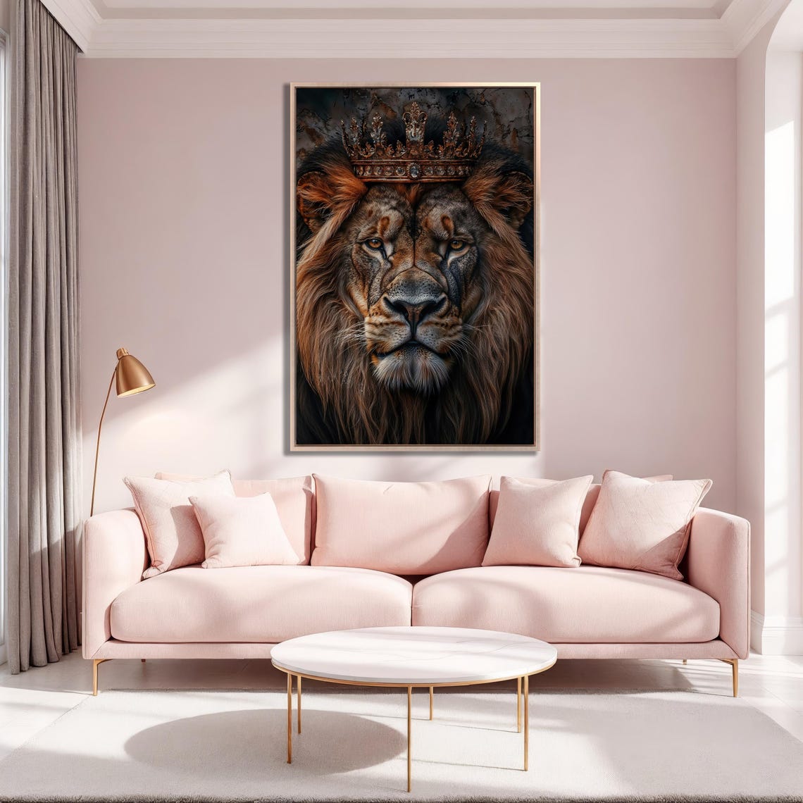 Crowned Lion Portrait Regal Wildlife Dark Dramatic Art Poster - Image 2