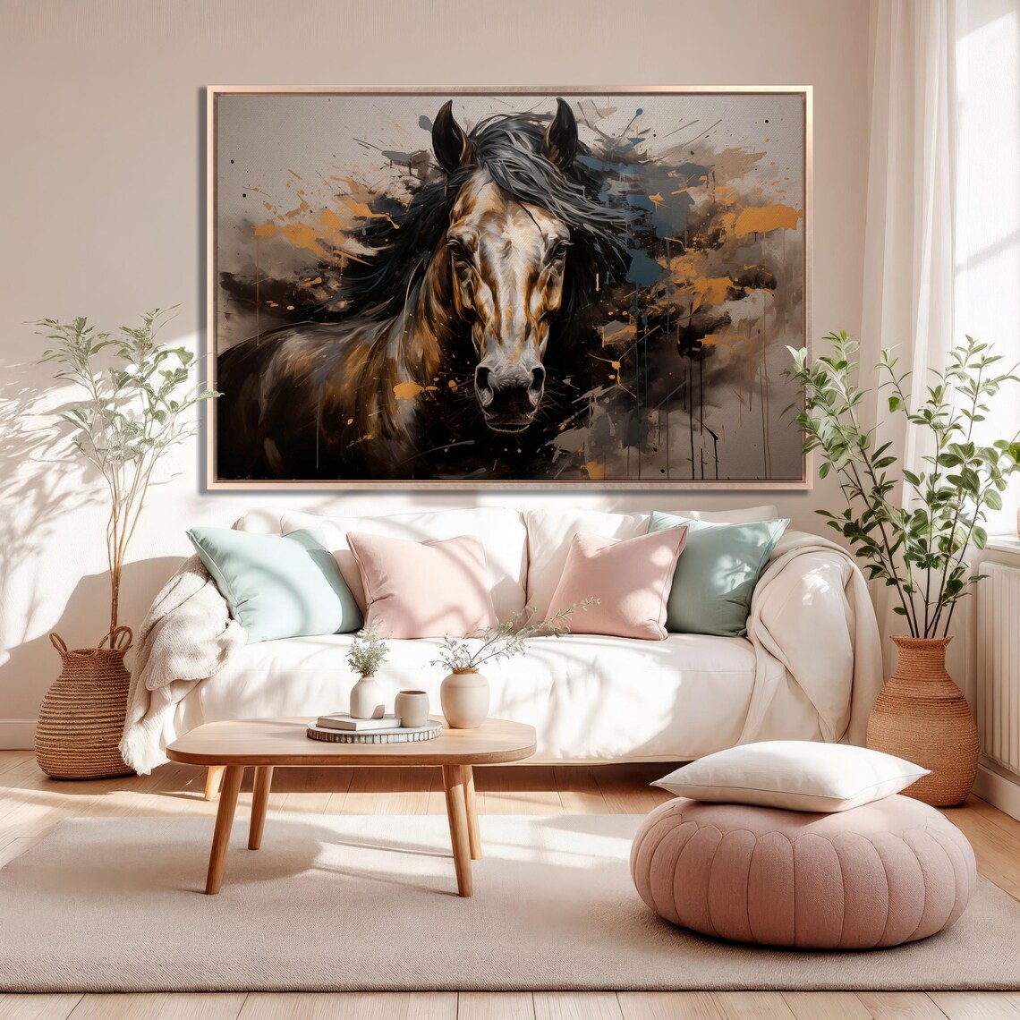 Wild Horse Head Watercolor Splash Rustic Equestrian Wall Art - Image 2