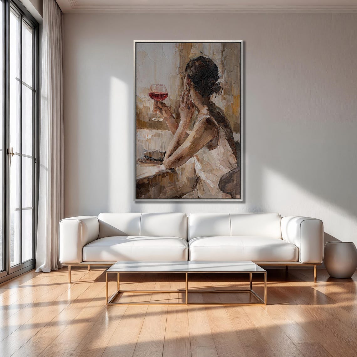 Girl With A Glass Of Wine Oil Painting Print On Woman Holding A Glass Of Wine Impressionism Wall Art Wine Oil Painting - Image 3