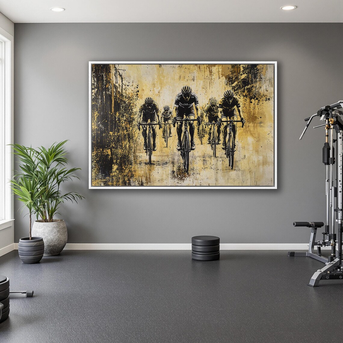 Sepia Cyclists Racing Head-On with Gold Grunge Texture Sports Poster - Image 5