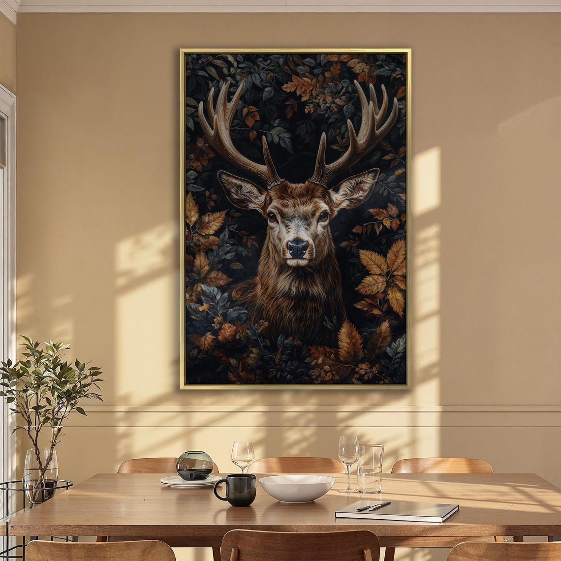 Majestic Stag Portrait Among Autumn Leaves Dark Wildlife Poster - Image 2