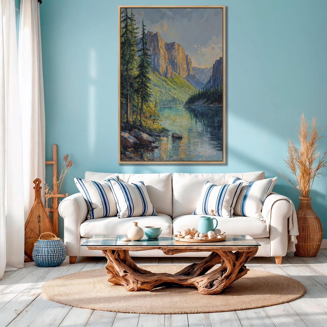 Tranquil Mountain Lake Landscape Nature Painting Framed Print Landscape Wall Art Large Artwork Ready To Hang Gift Idea For Dad - Image 4